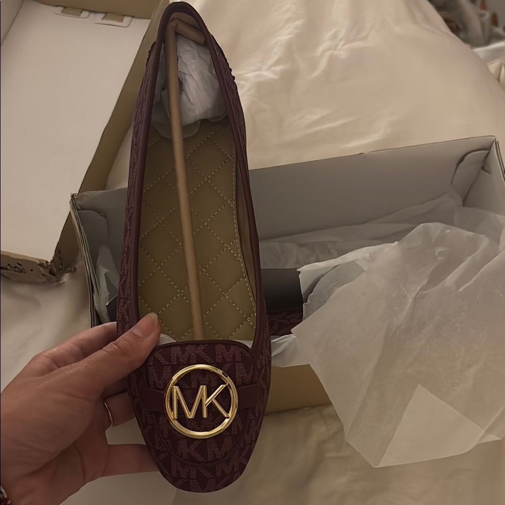 Michael Kors Brown Leather Flats with Gold Logo
